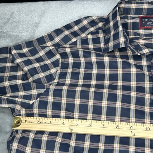 UNTUCKit Shirt Mens Large DORIN Blue Tan Red Plaid Lightweight Button Up  L - Picture 10 of 15